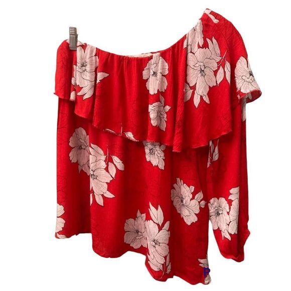 ODDY One Shoulder Red Floral Blouse - Picture 1 of 8
